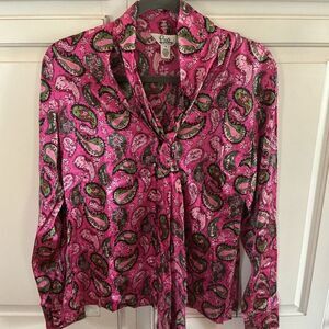 Lilly Pulitzer Silk Button Down Paisley Shirt with Tie Sz 8 Nautical Theme